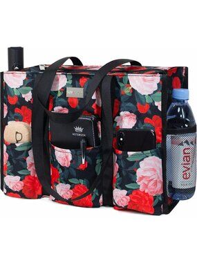 Women's Rose Polyester Utility Water Resistant Tote Bag with 13 Pockets
